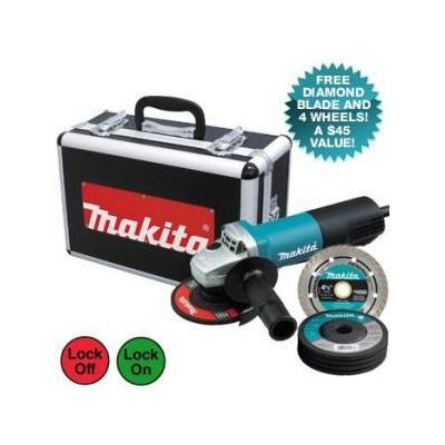 Makita 9557PBX1 4-1/2-in Paddle Switch AC/DC Angle Grinder with Case and Grinding Wheels