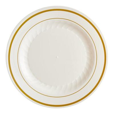 150/Case - WNA Comet MP6IPREM 6" Ivory Masterpiece Plastic Plate with Gold Accent Bands