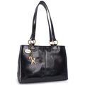 Catwalk Collection Handbags - Patent Leather Shoulder Bag For Women - Medium Tote Bag - Handbag With Multiple Compartments - BELLSTONE - Black