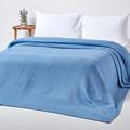 HOMESCAPES - 100% Organic Cotton Waffle Blanket - Blue - King Bed Size 250 x 230 cm - Super Soft Combed Cotton Blanket Throw