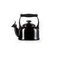 Le Creuset Traditional Stove-Top Kettle with Whistle, Suitable for All Hob Types Including Induction, Enamelled Steel, Capacity: 2.1 L, Black Onyx, 92000800140000
