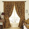 Paoletti, Zurich Pencil Pleat Curtains (Pair) - Floral Jacquard Design - Matching Tiebacks - Room Darkening - 100% Polyester - 168cm width x 229cm drop (66" x 90" inches)- Gold Yellow