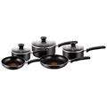 Tefal Essential, Aluminium Pots and Pans Set, 16 cm, 18 cm and 20 cm Saucepans with Lids, 20 cm and 24 cm Frying Pans, Black, B372S544