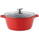 SQ Professional NEA Die-Cast Aluminium Stockpot 3-Layer Non-Stick Coating Stew Pots Induction Casserole Pan Tempered Glass Lid with Steam Vent (Red, 32cm)