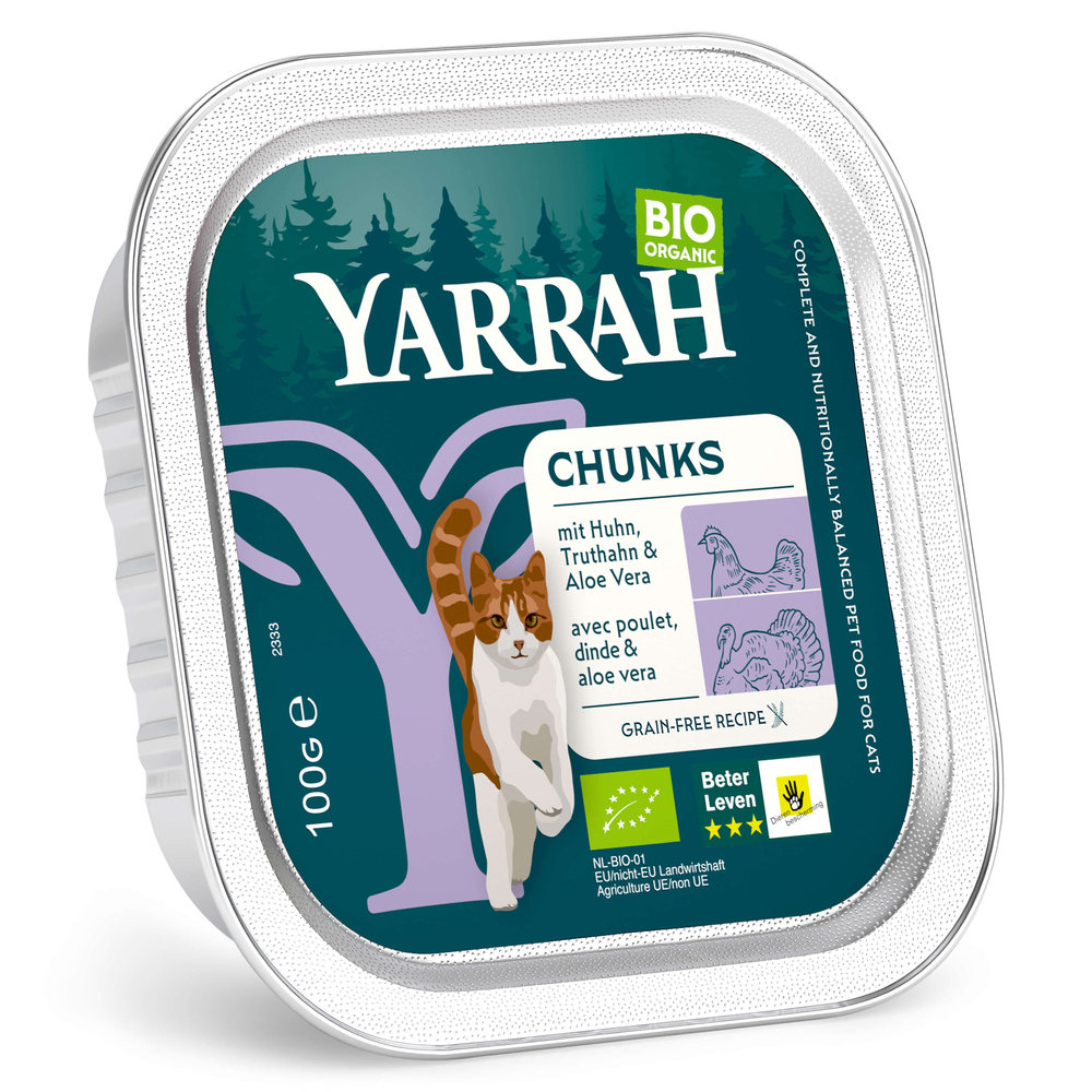 12x100g Chicken & Turkey Chunks Yarrah Organic Wet Cat Food