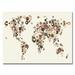 Trademark Fine Art 'Flowers World Map' by Michael Tompsett Graphic Art on Canvas in White | 30 H x 47 W x 2 D in | Wayfair MT0036-C3047GG