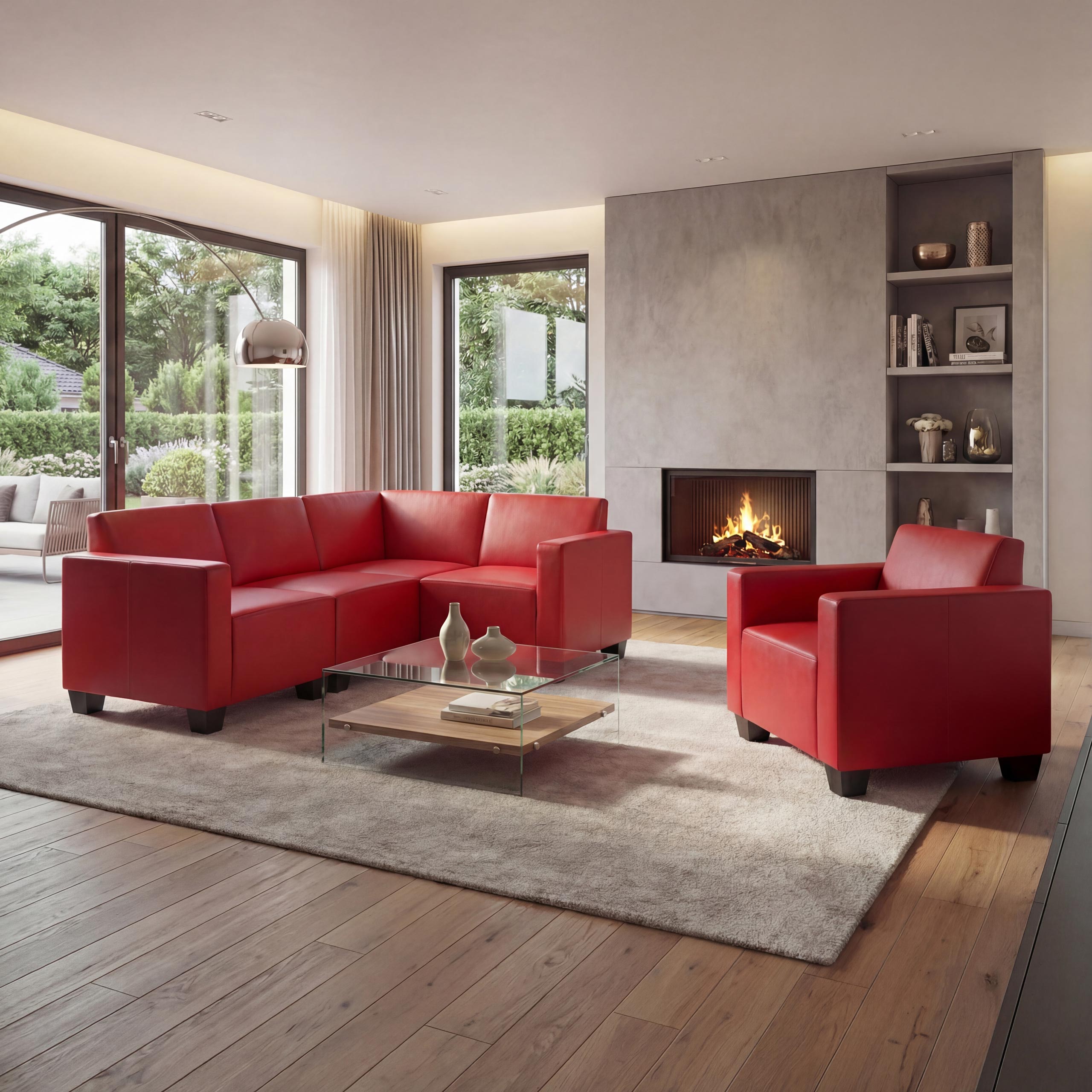 Modular Sofa-System Couch-Garnitur Lyon 4-1, Kunstleder ~ rot Image