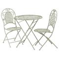 Maribelle White Round Metal Floral Designed Folding Outdoor Garden Patio Dining Table And Two Chairs