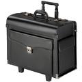 TecTake Black Leather Large Pilot Case - Wheeled Cabin Bag Laptop Case Flight Suitcase - Modern Design Business Travel Trolley, Telescopic Handle, Twin Lock Mechanism for Men & Women