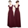 Angel Star Straps Ruched Long Chiffon Bridesmaid Evening Wedding Party Dress - Burgundy - 16