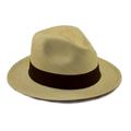 Genuine Panama Hat - Fedora Shape - Rollable/Foldable - Natural Colour with Brown Trim - Size 55cm