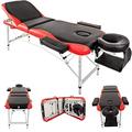 Massage Table Couch Bed Aluminium Deluxe Lightweight Professional Beauty Tattoo Spa Reiki Portable Folded 3 Section with Premium PU Leather and 5 cm High Density Multi-Layer Foam Headrest Arm support and Carrying Bag Red (213cm/15kg/Load capacity 250 kg)