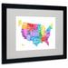 Trademark Fine Art "USA States Text Map 3" by Michael Thompsett Matted Framed Textual Art Canvas in White | 16 H x 20 W x 0.5 D in | Wayfair