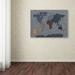 Trademark Fine Art 'Denim World Map' by Michael Tompsett Framed Graphic Art on Wrapped Canvas in Blue/Brown/Gray | 16 H x 24 W x 2 D in | Wayfair