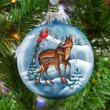 G Debrekht Holiday Splendor Deers Crossing Ball Ornament Glass in Blue/Brown | 3.5 H x 3 W x 3 D in | Wayfair 73414