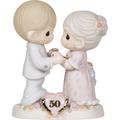 Precious Moments Anniversary 50th Figurine Porcelain/Ceramic in Blue/Brown/Pink | 4.92 H x 3.94 W x 2.36 D in | Wayfair 115912