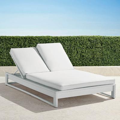 Palermo Double Chaise Lounge in White Wicker - Standard, Rain Cobalt - Frontgate