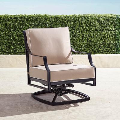 Grayson Swivel Lounge Chair with Cushions in Black Aluminum - Standard, Sand with Natural Piping - Frontgate