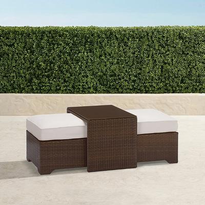 Palermo Coffee Table with Nesting Ottomans in Bronze Wicker - Standard, Sand with Canvas Piping - Frontgate