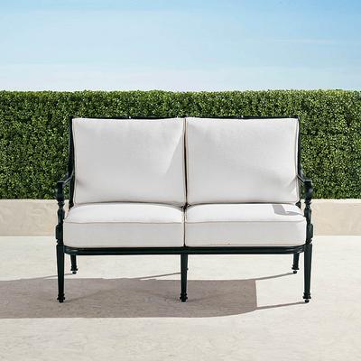 Carlisle Loveseat with Cushions in Onyx Aluminum - Standard, Rain Brick - Frontgate