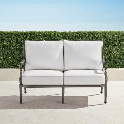 Carlisle Loveseat with Cushions in Slate Aluminum - Standard, Rumor Slate with Rumor Vanilla Piping - Frontgate