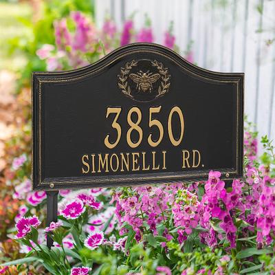 Designer Arch Lawn Address Plaque - Black/Gold Plaque with Monogram, Standard, 1 Line - Frontgate