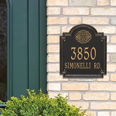 Designer Square Wall Address Plaque - Bronze/Gold Plaque with Medallion, Standard, 2 Lines - Frontgate