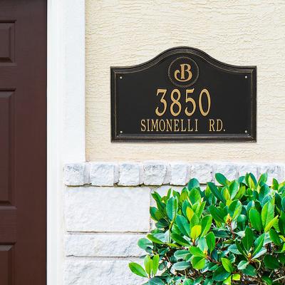 Designer Arch Wall Address Plaque - Bronze/Gold Plaque with Fleur-de-Lis, Estate, 2 Lines - Frontgate