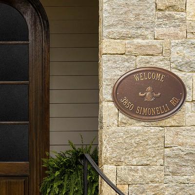 Designer Oval Wall Address Plaque - Bronze/Gold Plaque with Sun, Estate, 2 Lines - Frontgate