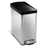 simplehuman 10 Liter/2.6 Gallon Stainless Steel Bathroom Slim Profile Trash Can Stainless Steel in Black | 13.3 H x 6.6 W x 14.2 D in | Wayfair