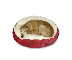 Scout Deluxe Round Dog Bed - Size: Medium (36), Color: Crimson / Sherpa