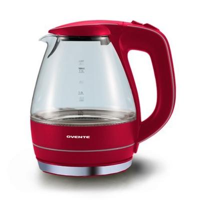 Ovente 1.5L Glass Electric Kettle With Non-Slip 360-Degree Swivel Power Base (KG83R) - Red