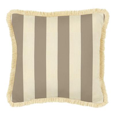 Fringed Pillow -16 inch square - Canopy Stripe Navy/Sand Sunbrella, Sand - Ballard Designs