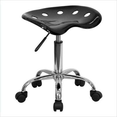 Vibrant Black Tractor Seat and Chrome Stool - LF-214A-BLACK-GG