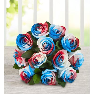 1-800-Flowers Flower Delivery Rainbow Roses - Red White & Blue 12 Stems, Bouquet Only