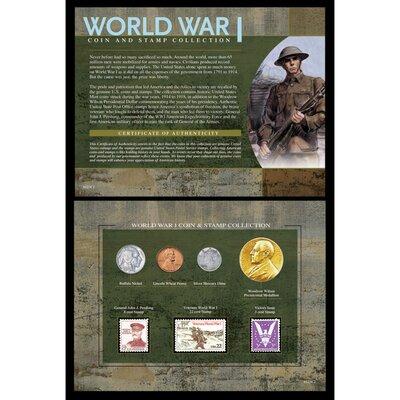 American Coin Treasures World War I Coin & Stamp Framed Memorabilia Metal in Gray/Green | 8 H x 6.31 W x 0.38 D in | Wayfair 525