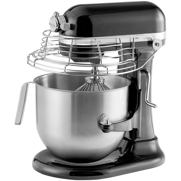 KitchenAid KSMC895OB Black 8 Qt. Bowl Lift Countertop Mixer with Guard & Standard Accessories - 120V, 1 3/10 hp