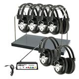 HamiltonBuhl AudioFlow Wireless 6-Person Listening Center with Multi-Frequency Transmitter Wireless Headphones & Rack