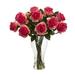 Nearly Natural Blooming Roses Vase Artificial Flower Arrangement in Dark Pink