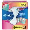 Always Radiant Teen Feminine Pads with FlexFoam Size 1 Regular with wings Unscented 14 CT