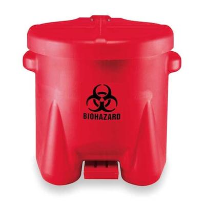 EAGLE MFG 945BIO Biohazard Step On Waste Can, 10 Gallon Capacity, Polyethylene,