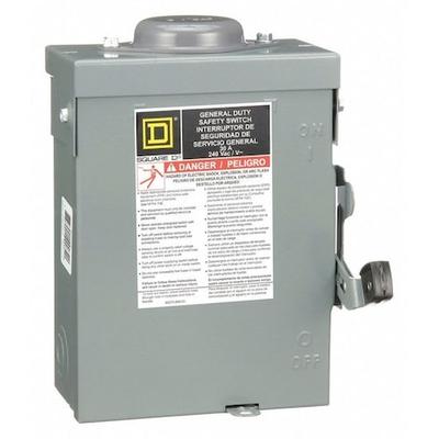 SQUARE D DU221RB Nonfusible, Safety Switch, General Duty, 240 V, 2PST, NEMA 3R