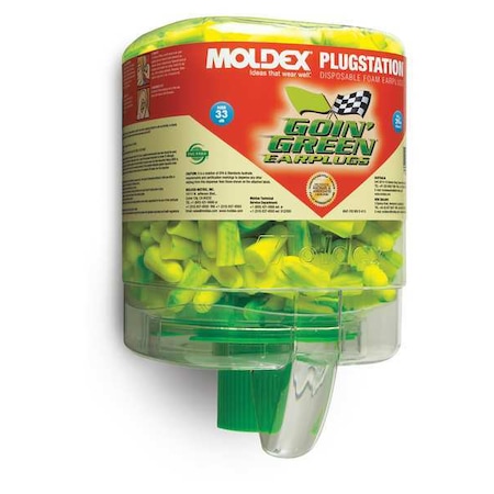 MOLDEX 6646 Goin' Green Ear Plugs with Dispenser, Foam, Bullet, 33 dB NRR, - Zoro