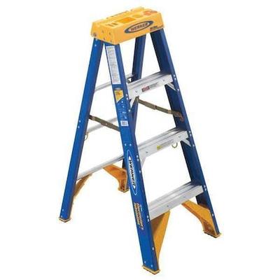 WERNER OBEL04 4 ft Fiberglass Stepladder, 375 lb Capacity