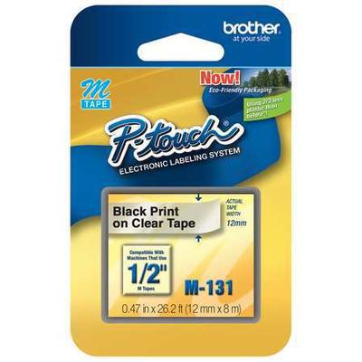 BROTHER M131 Adhesive Label Tape Cartridge 0.47" x 26-1/5 ft., Black/Clear