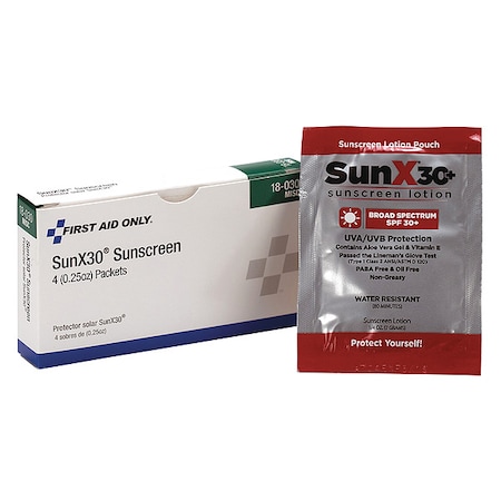 FIRST AID ONLY 18-030 Sunscreen,0.25 oz,Packet,30 SPF,PK4 - FIRST AID ONLY