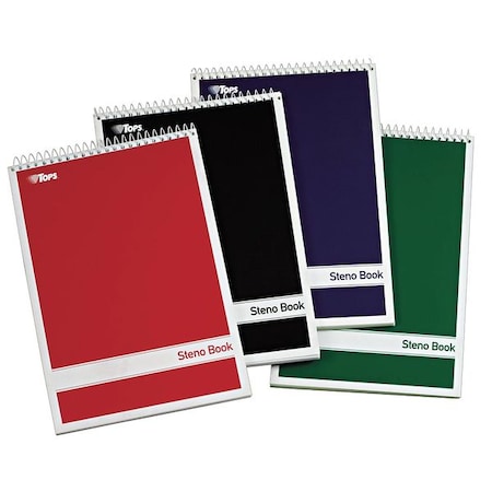 TOPS TOP80221 6 x 9" Steno Book With Assorted Colored Cover, Pk4