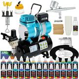 Master Airbrush Dual Fan Air Tank Compressor System Deluxe Kit Gravity Feed 24 Color Acrylic Paint Artist Set Holder
