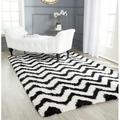 Black/White 96 x 0.5 in Area Rug - Safavieh Barcelona Shag Hand-Tufted Wool Black/Ivory Area Rug Polyester/Cotton | 96 W x 0.5 D in | Wayfair