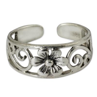 Sterling silver toe ring, 'Blossoming Paths'